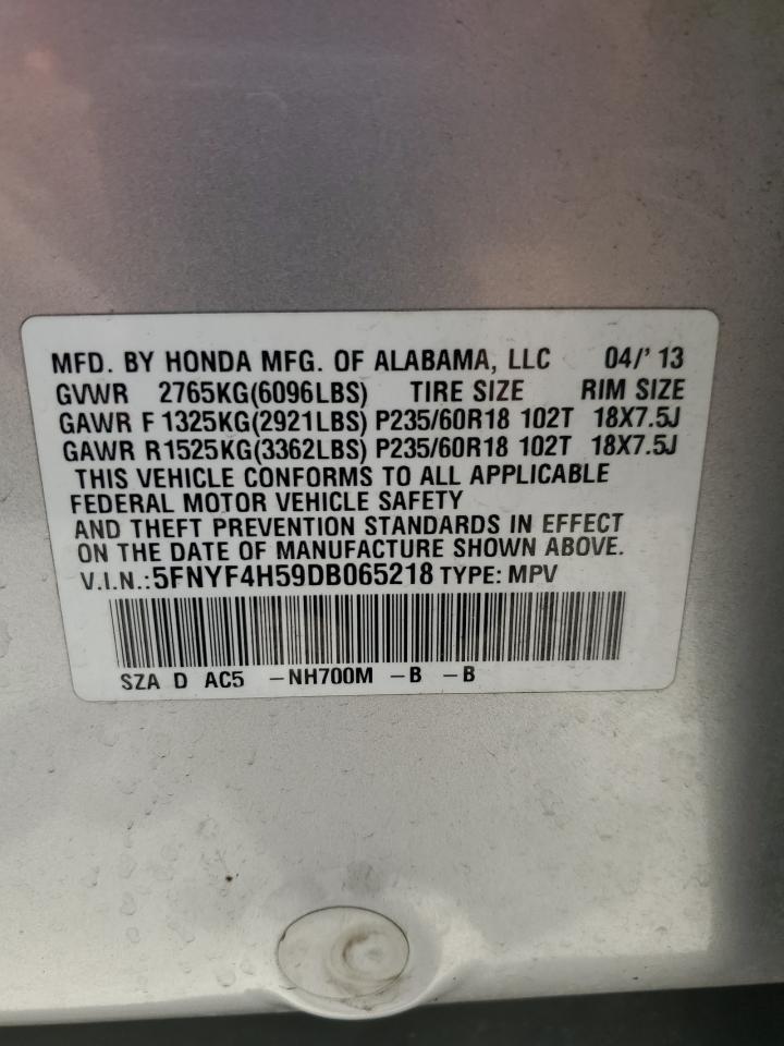 5FNYF4H59DB065218 2013 Honda Pilot Exl