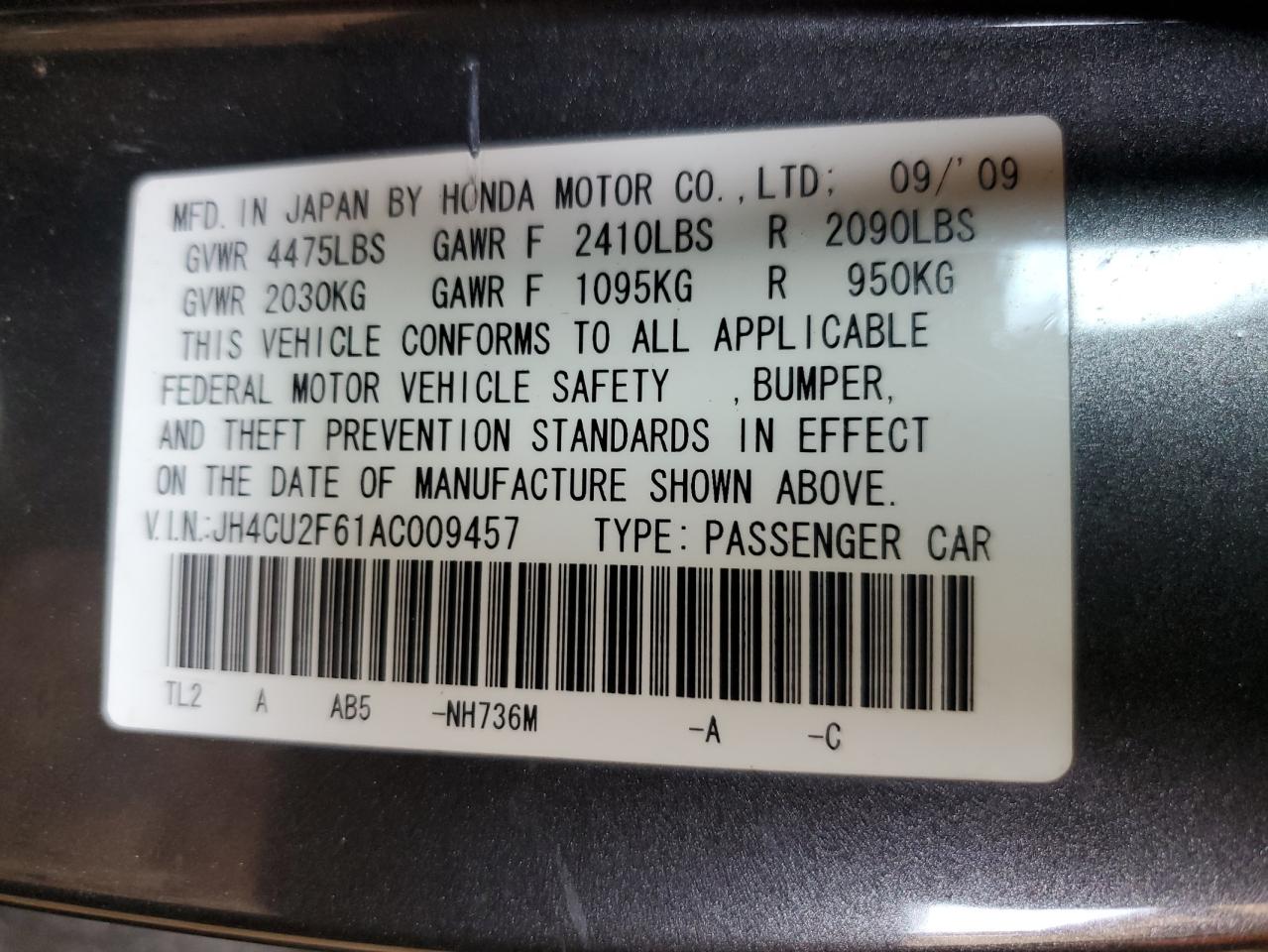 JH4CU2F61AC009457 2010 Acura Tsx