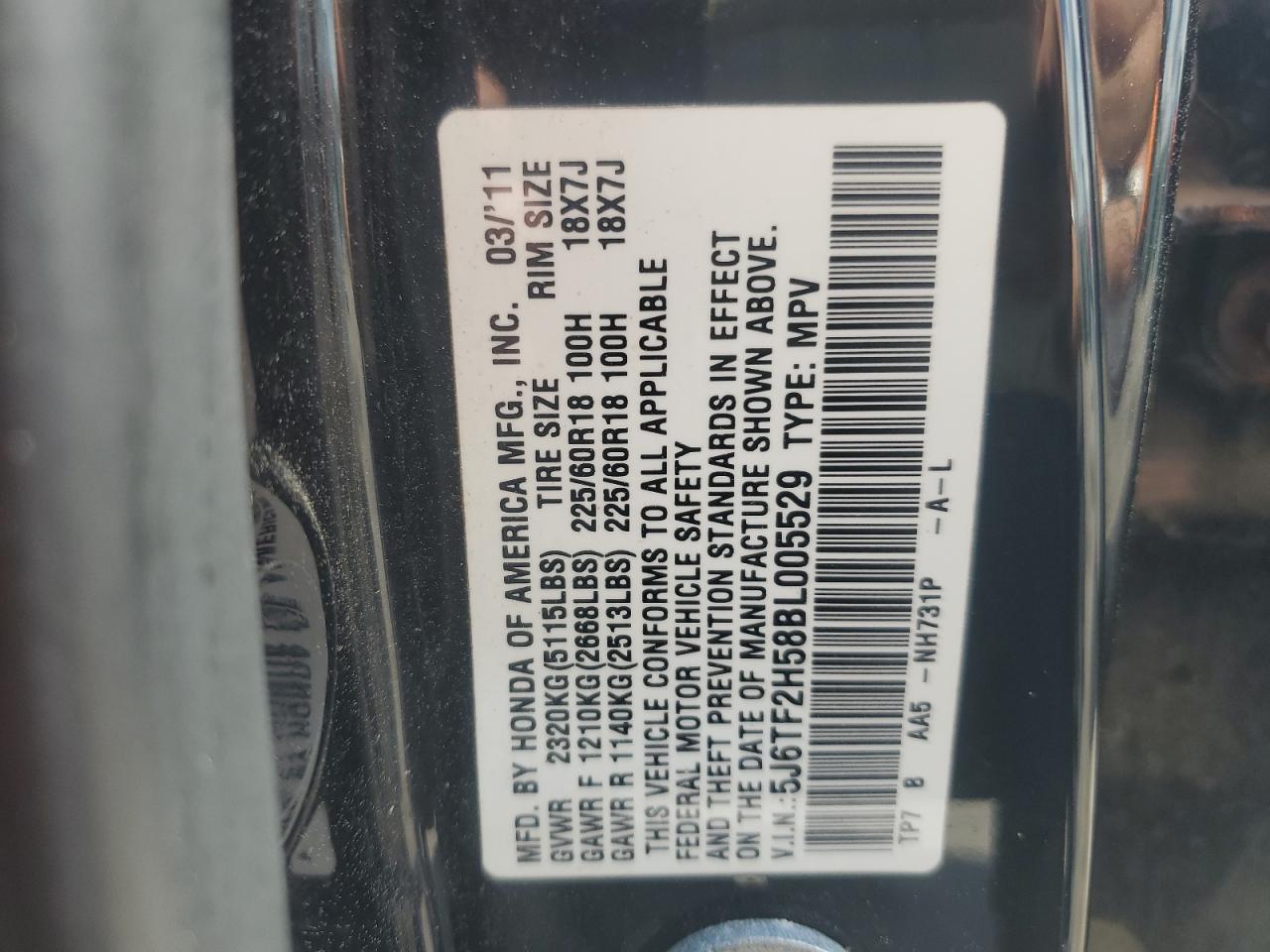 5J6TF2H58BL005529 2011 Honda Accord Crosstour Exl