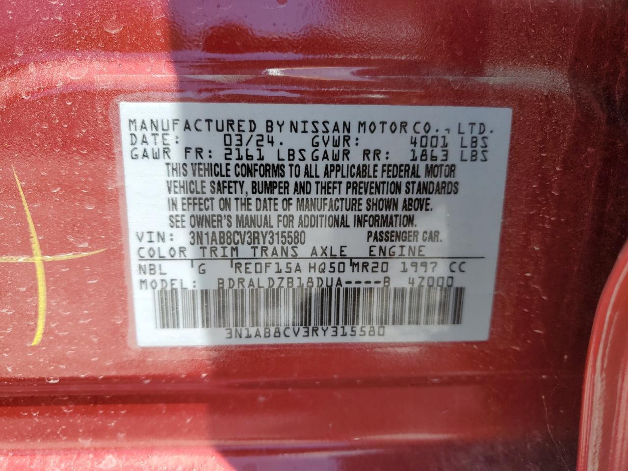 3N1AB8CV3RY315580 2024 Nissan Sentra Sv