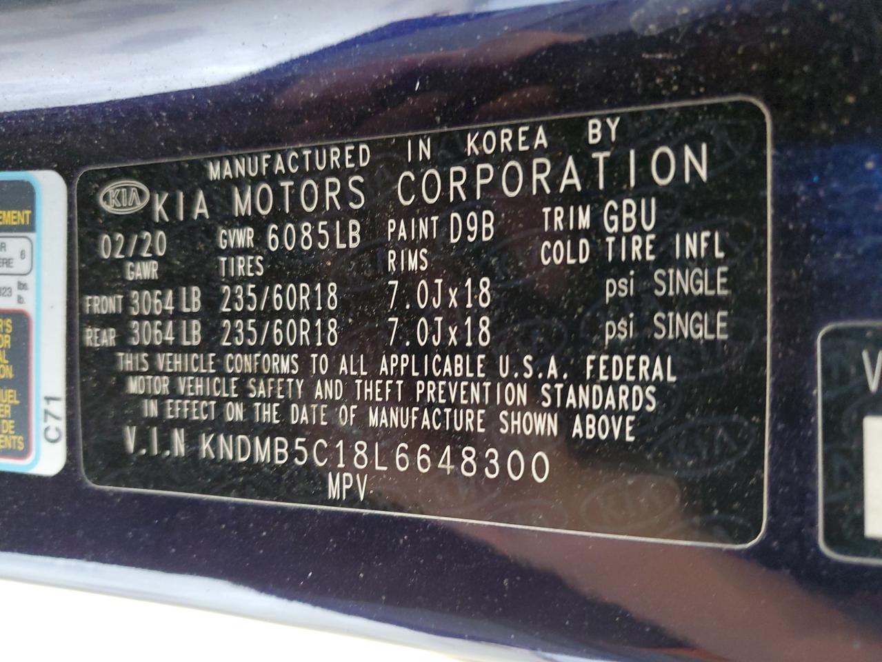 KNDMB5C18L6648300 2020 Kia Sedona Lx