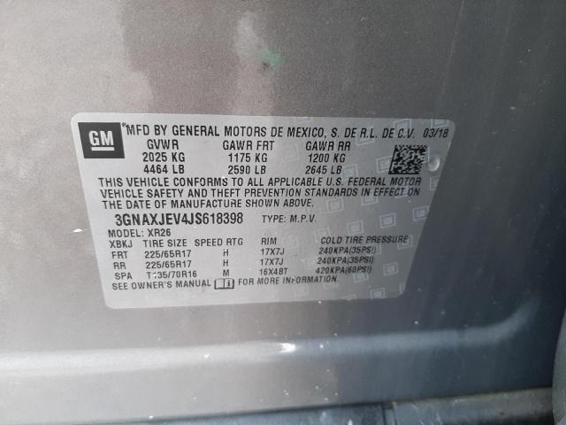 2018 Chevrolet Equinox Lt VIN: 3GNAXJEV4JS618398 Lot: 54400734