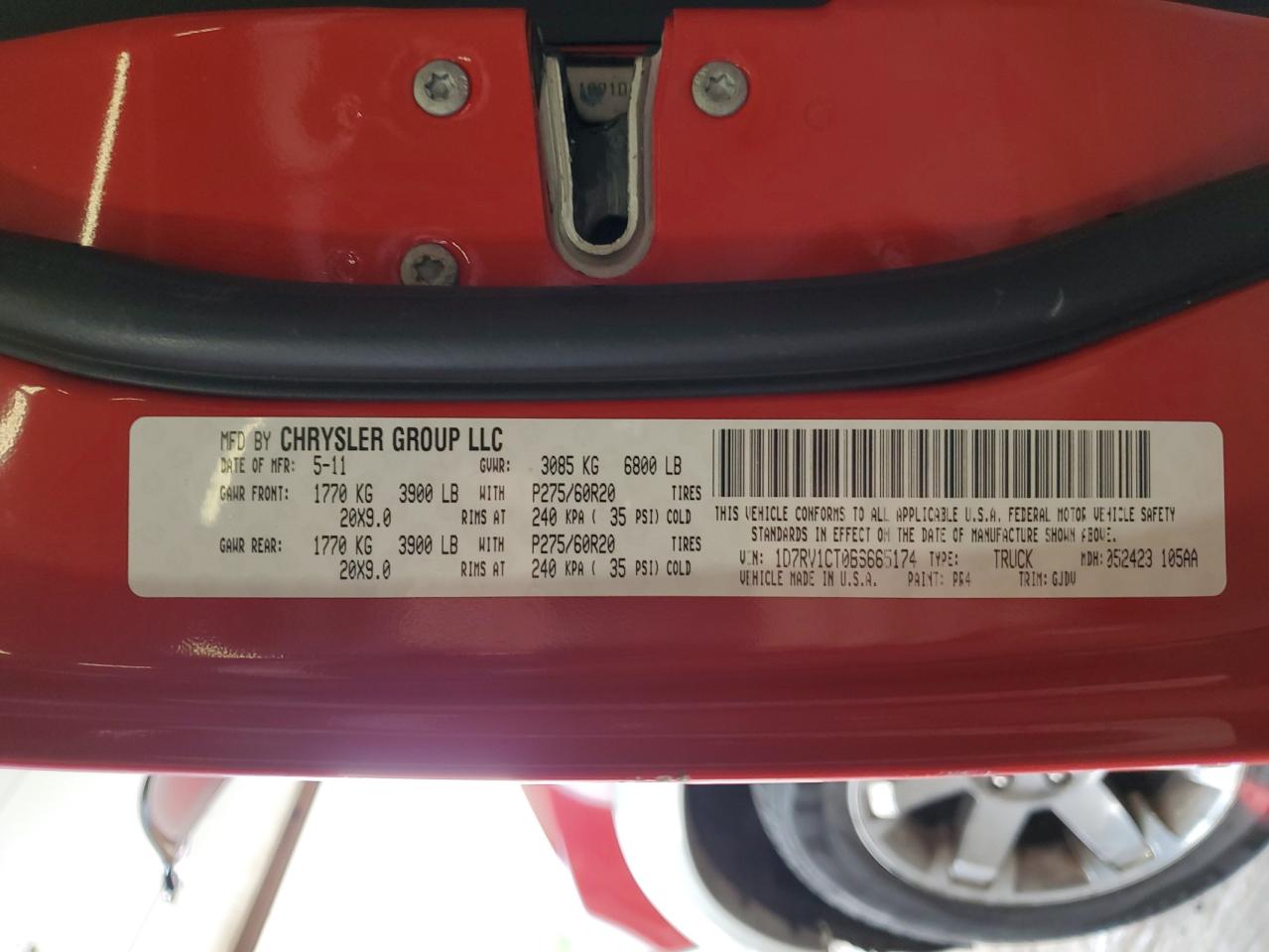 1D7RV1CT0BS665174 2011 Dodge Ram 1500