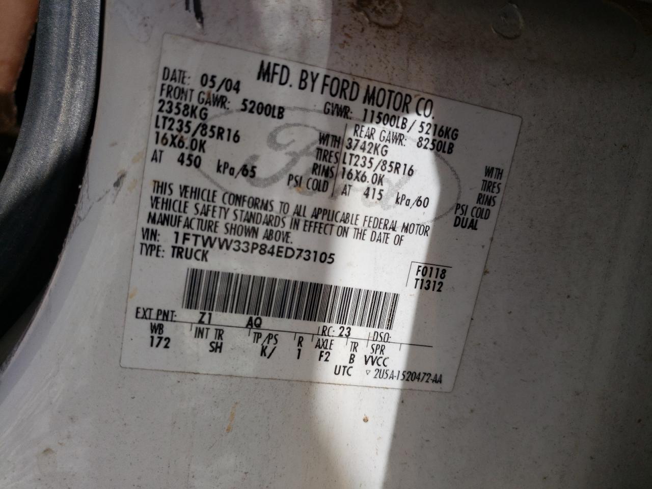 1FTWW33P84ED73105 2004 Ford F350 Super Duty