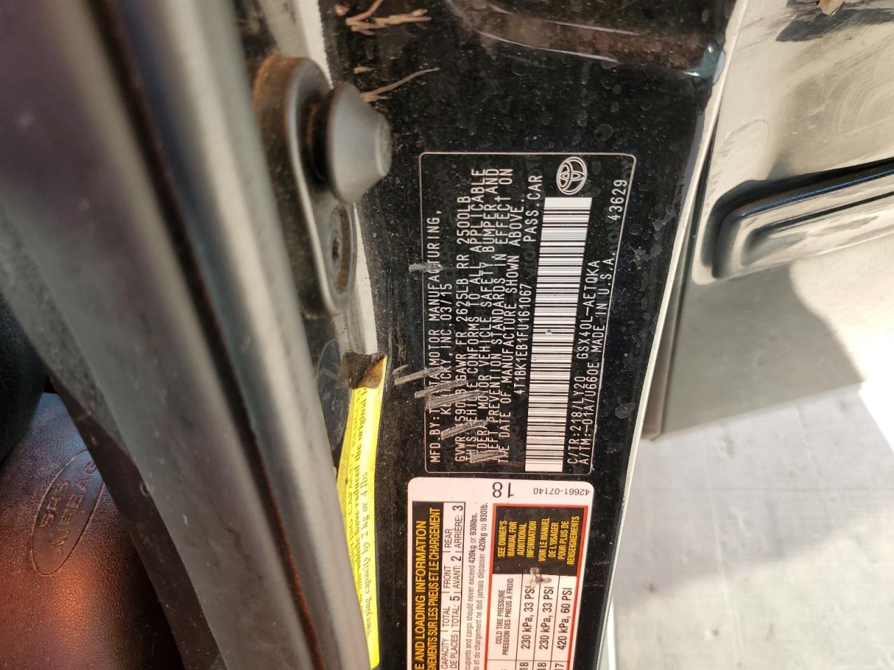 4T1BK1EB1FU161067 2015 Toyota Avalon Xle