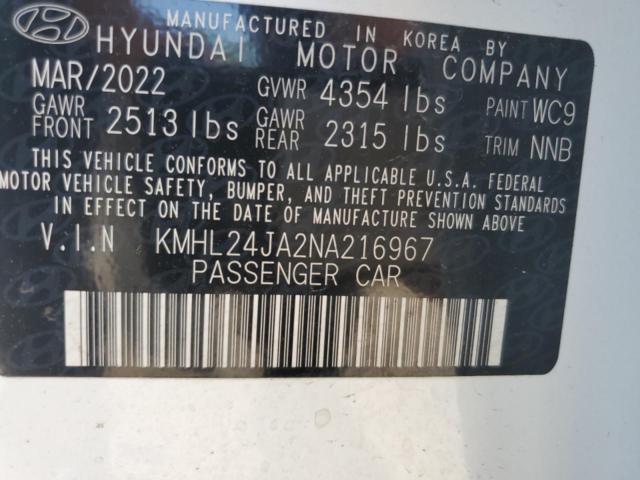 KMHL24JA2NA216967 2022 Hyundai Sonata Se
