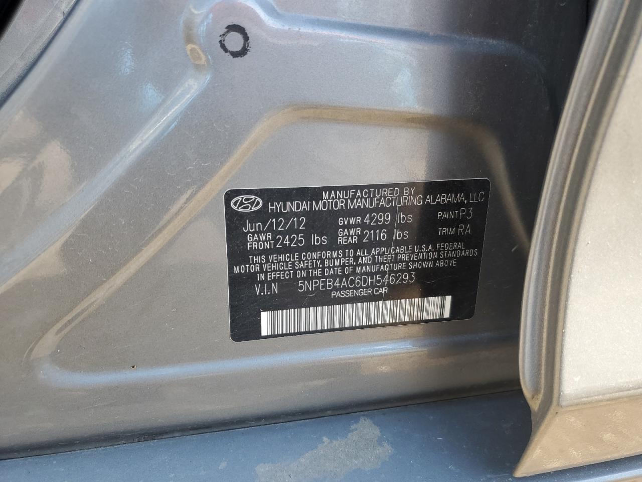 5NPEB4AC6DH546293 2013 Hyundai Sonata Gls