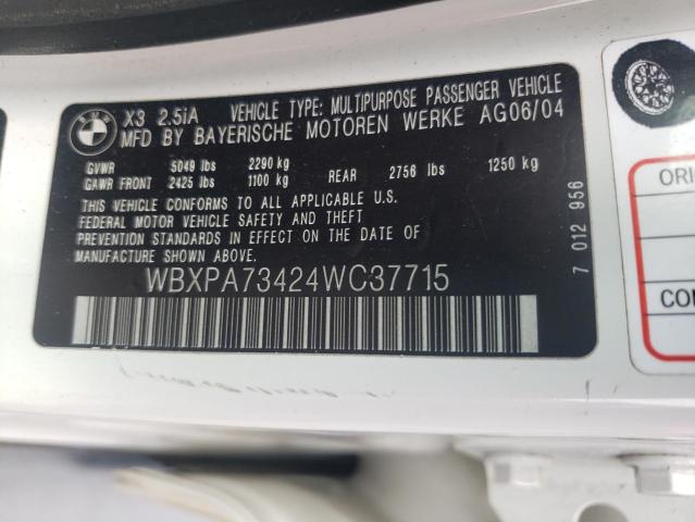 2004 BMW X3 2.5I VIN: WBXPA73424WC37715 Lot: 59637204