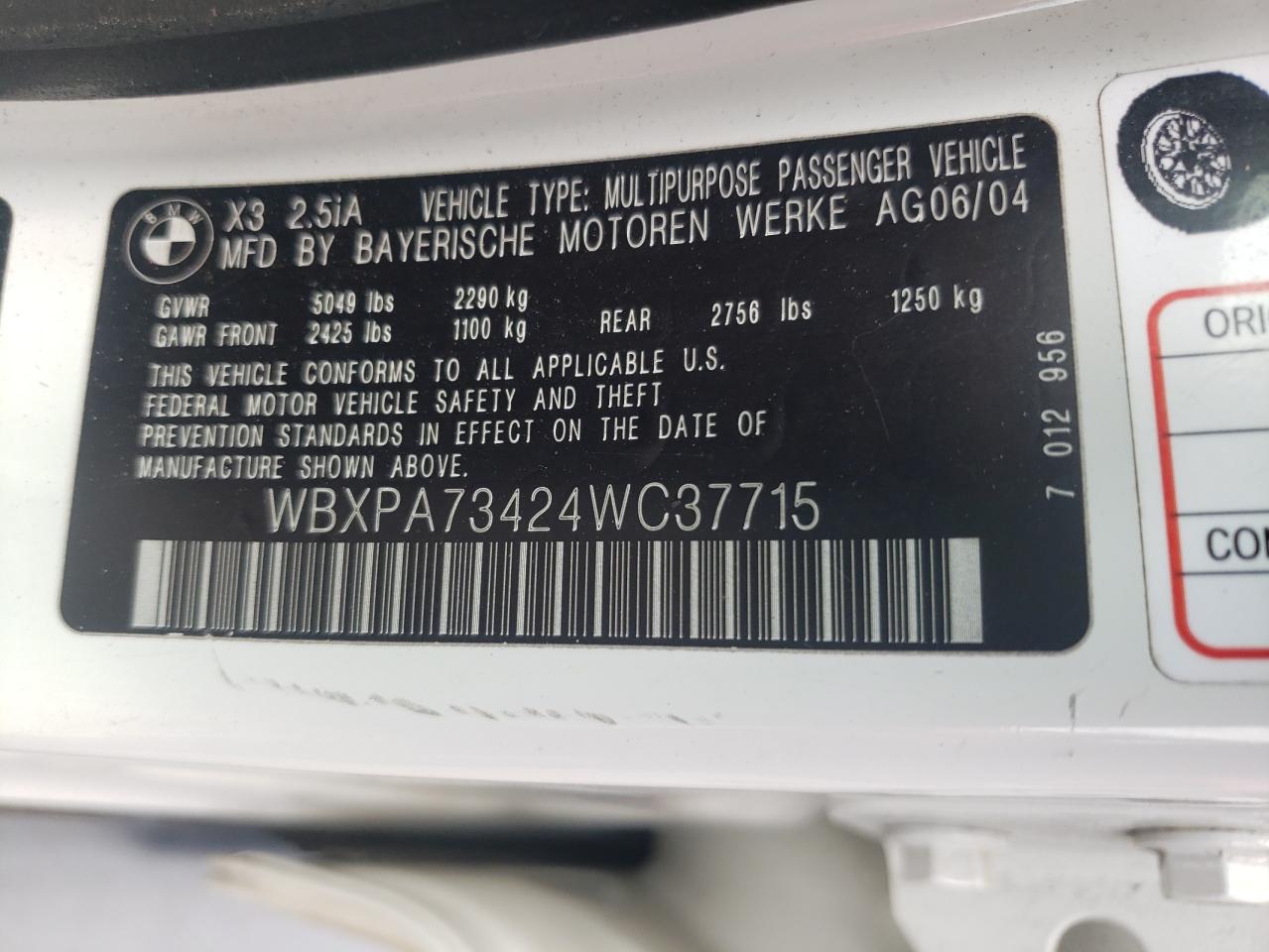 WBXPA73424WC37715 2004 BMW X3 2.5I