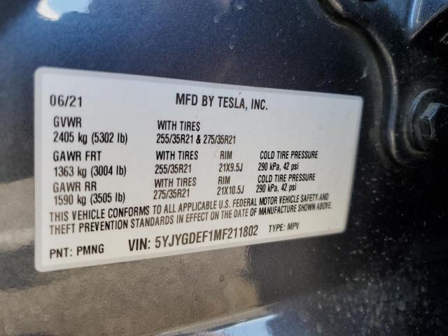 2021 Tesla Model Y VIN: 5YJYGDEF1MF211802 Lot: 60247494