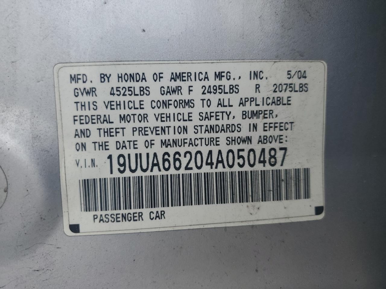 19UUA66204A050487 2004 Acura Tl