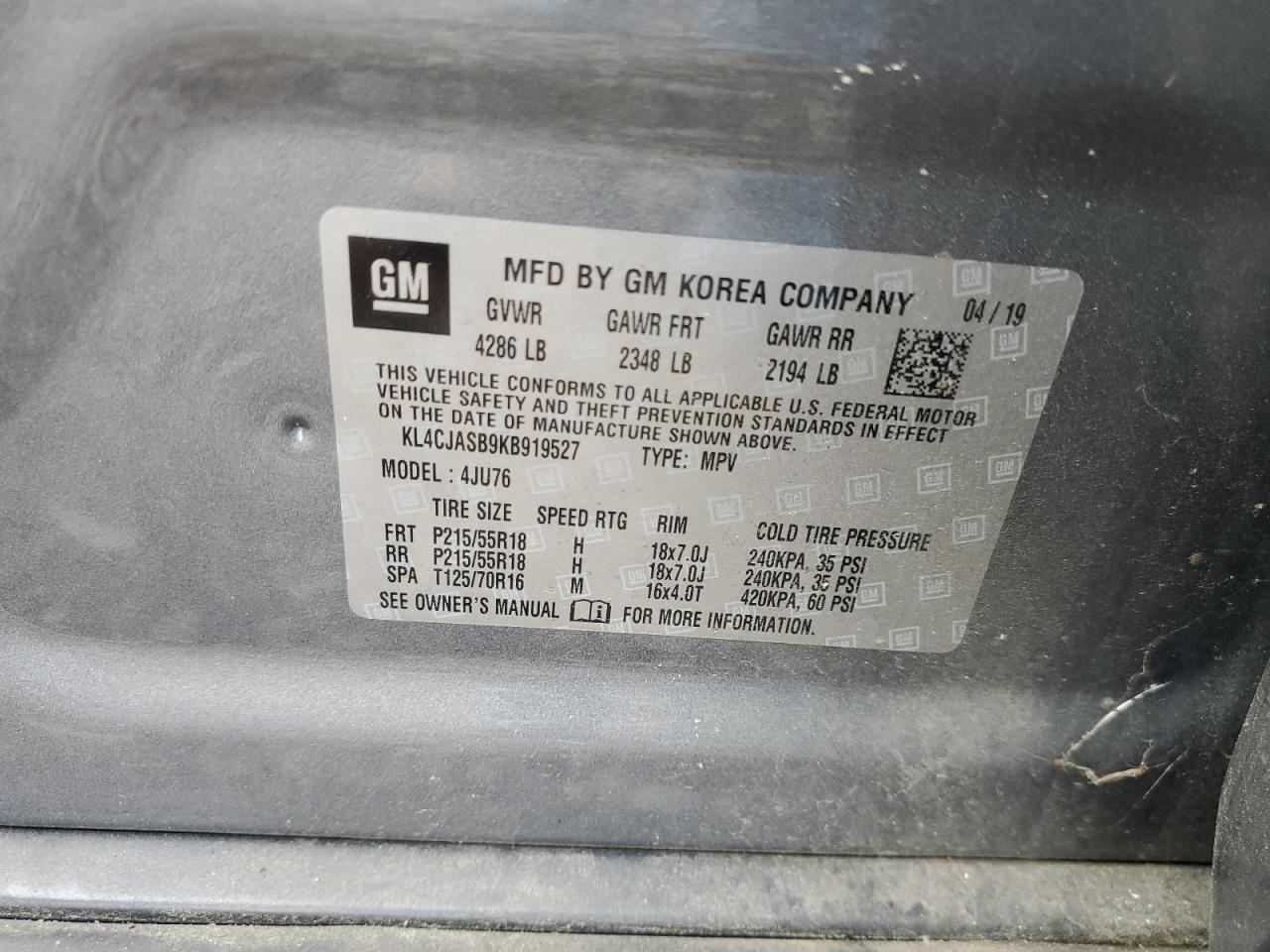 KL4CJASB9KB919527 2019 Buick Encore Preferred