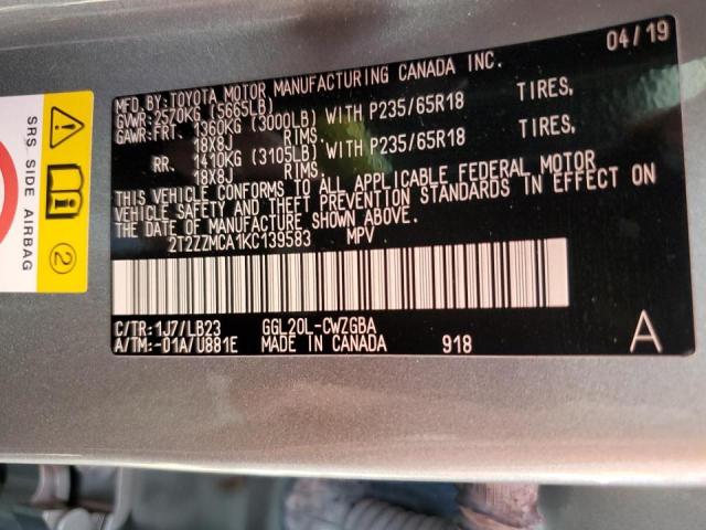 2019 LEXUS RX 350 BAS - 2T2ZZMCA1KC139583