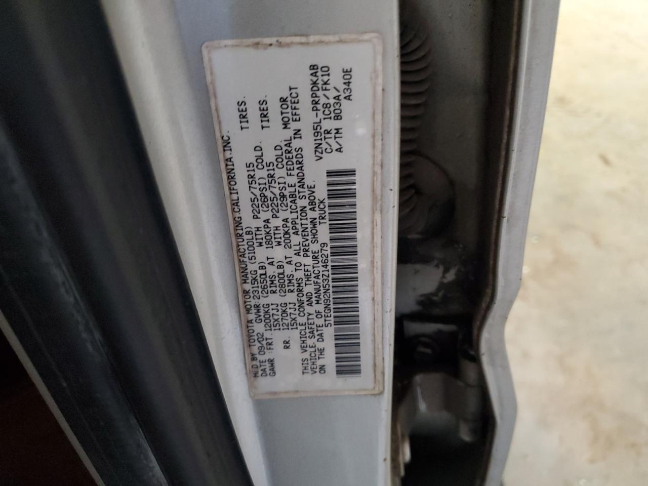 5TEGN92N53Z146279 2003 Toyota Tacoma Double Cab Prerunner