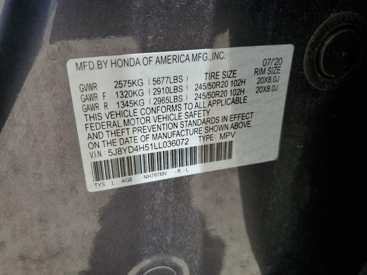 5J8YD4H51LL036072 2020 Acura Mdx Technology