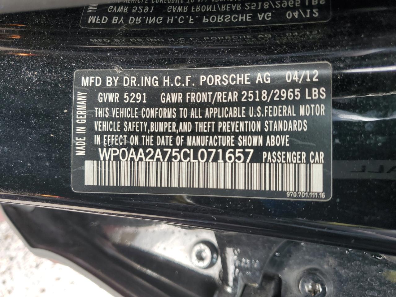 WP0AA2A75CL071657 2012 Porsche Panamera 2