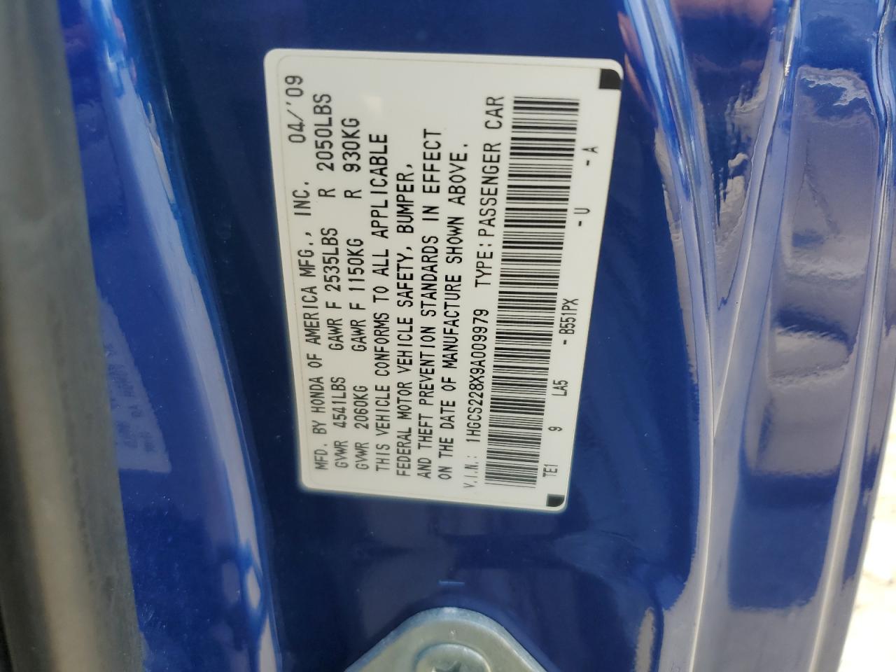 1HGCS228X9A009979 2009 Honda Accord Exl