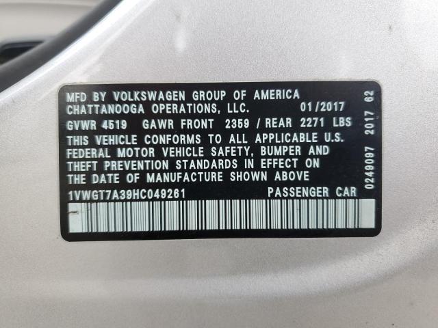 2017 Volkswagen Passat Se VIN: 1VWGT7A39HC049261 Lot: 60449954