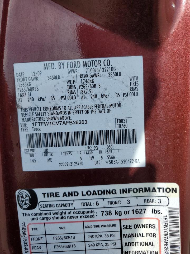 1FTFW1CV7AFB26263 2010 Ford F150 Supercrew