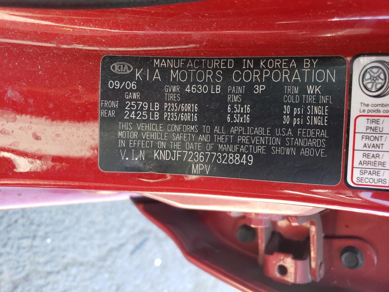 KNDJF723677328849 2007 Kia Sportage Ex