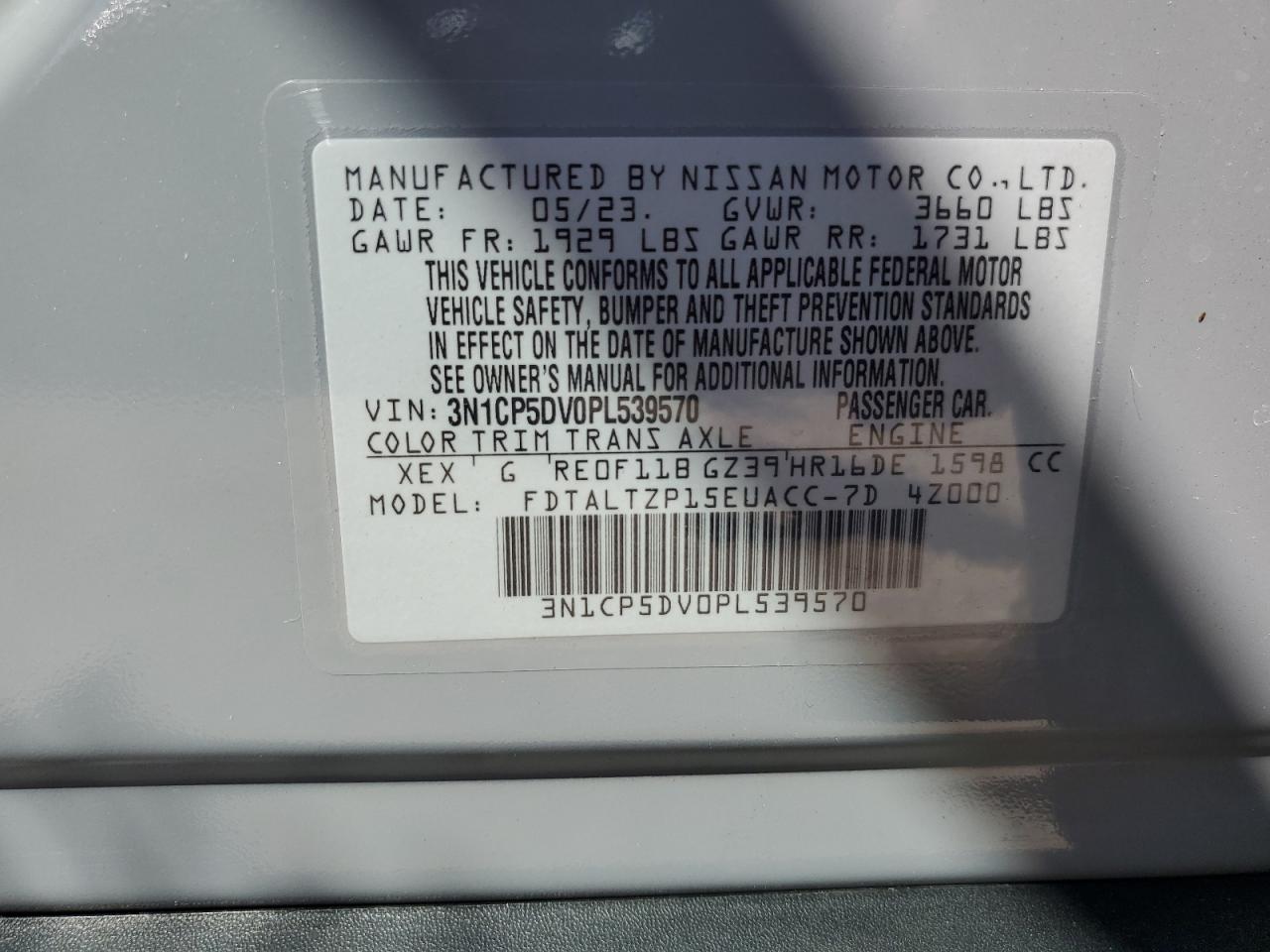 3N1CP5DV0PL539570 2023 Nissan Kicks Sr