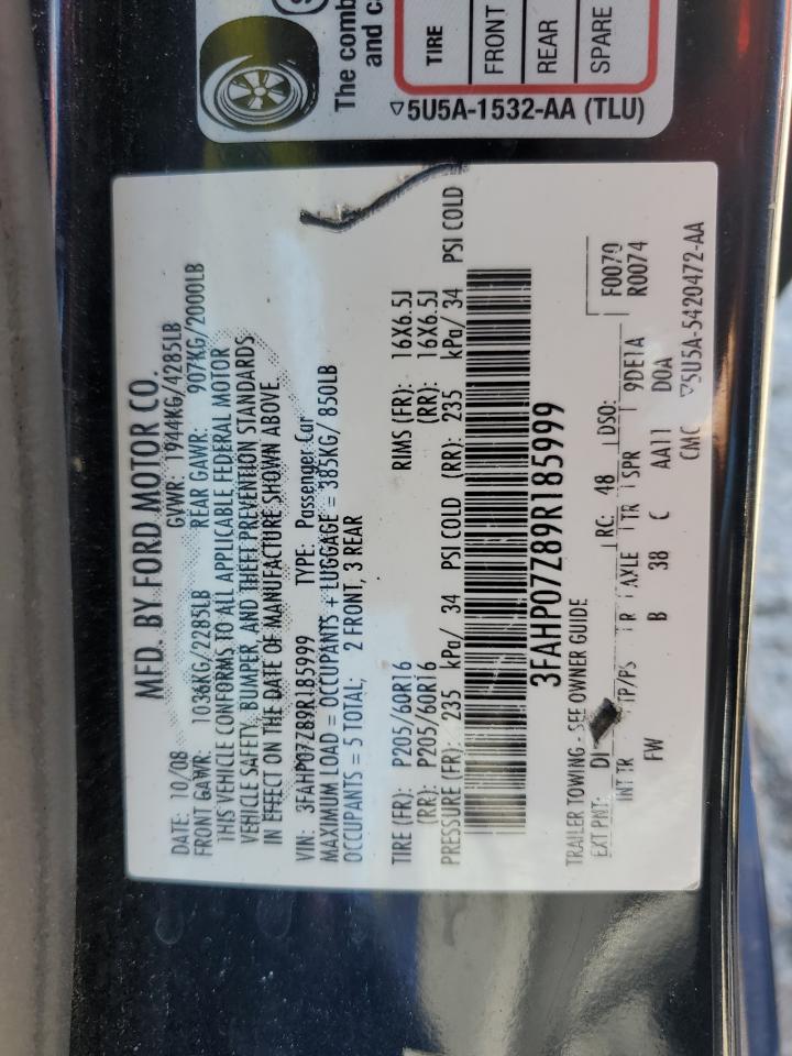 3FAHP07Z89R185999 2009 Ford Fusion Se