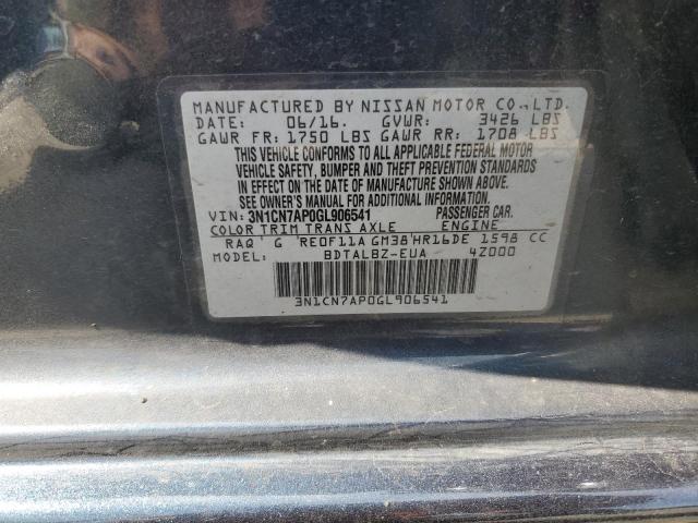 3N1CN7AP0GL906541 2016 Nissan Versa S