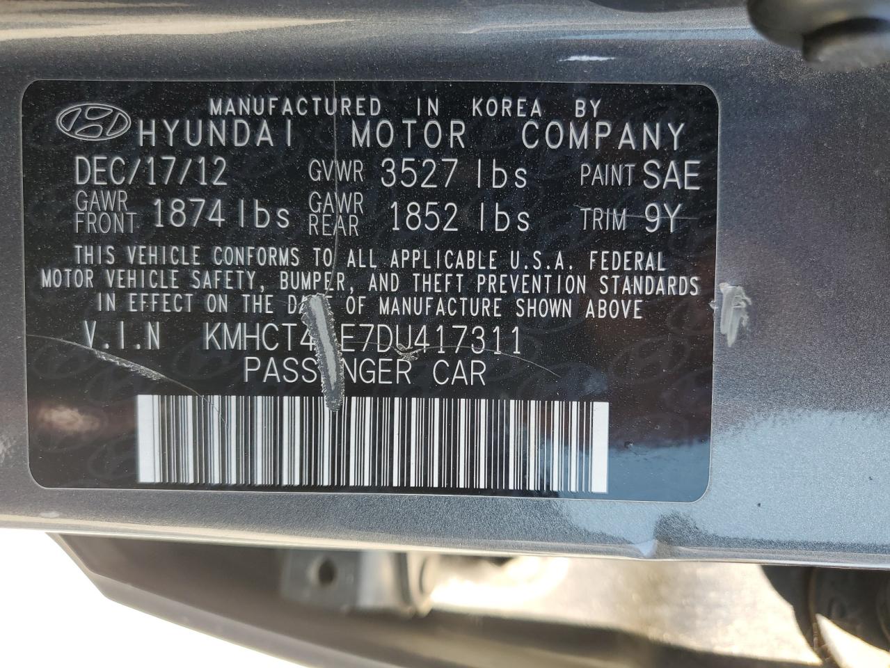 KMHCT4AE7DU417311 2013 Hyundai Accent Gls