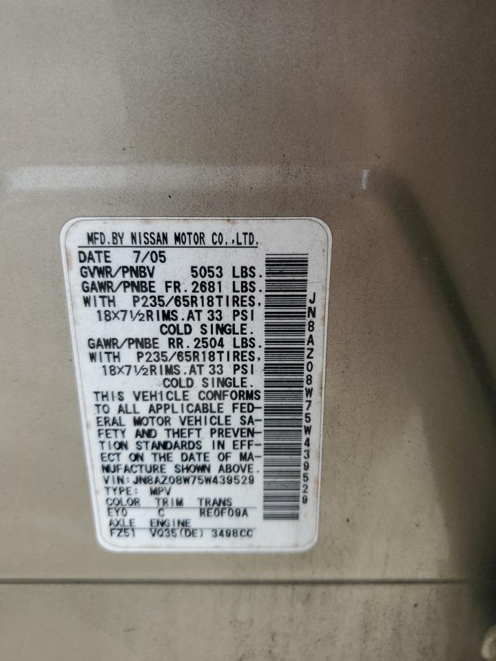 JN8AZ08W75W439529 2005 Nissan Murano Sl