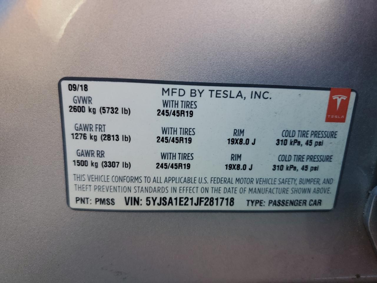 5YJSA1E21JF281718 2018 Tesla Model S