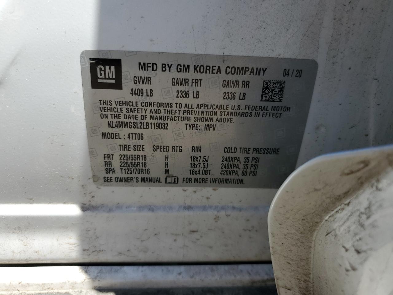 KL4MMGSL2LB119032 2020 Buick Encore Gx Essence