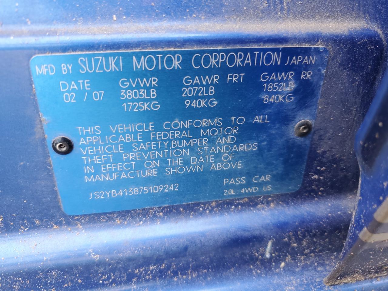 JS2YB413875109242 2007 Suzuki Sx4