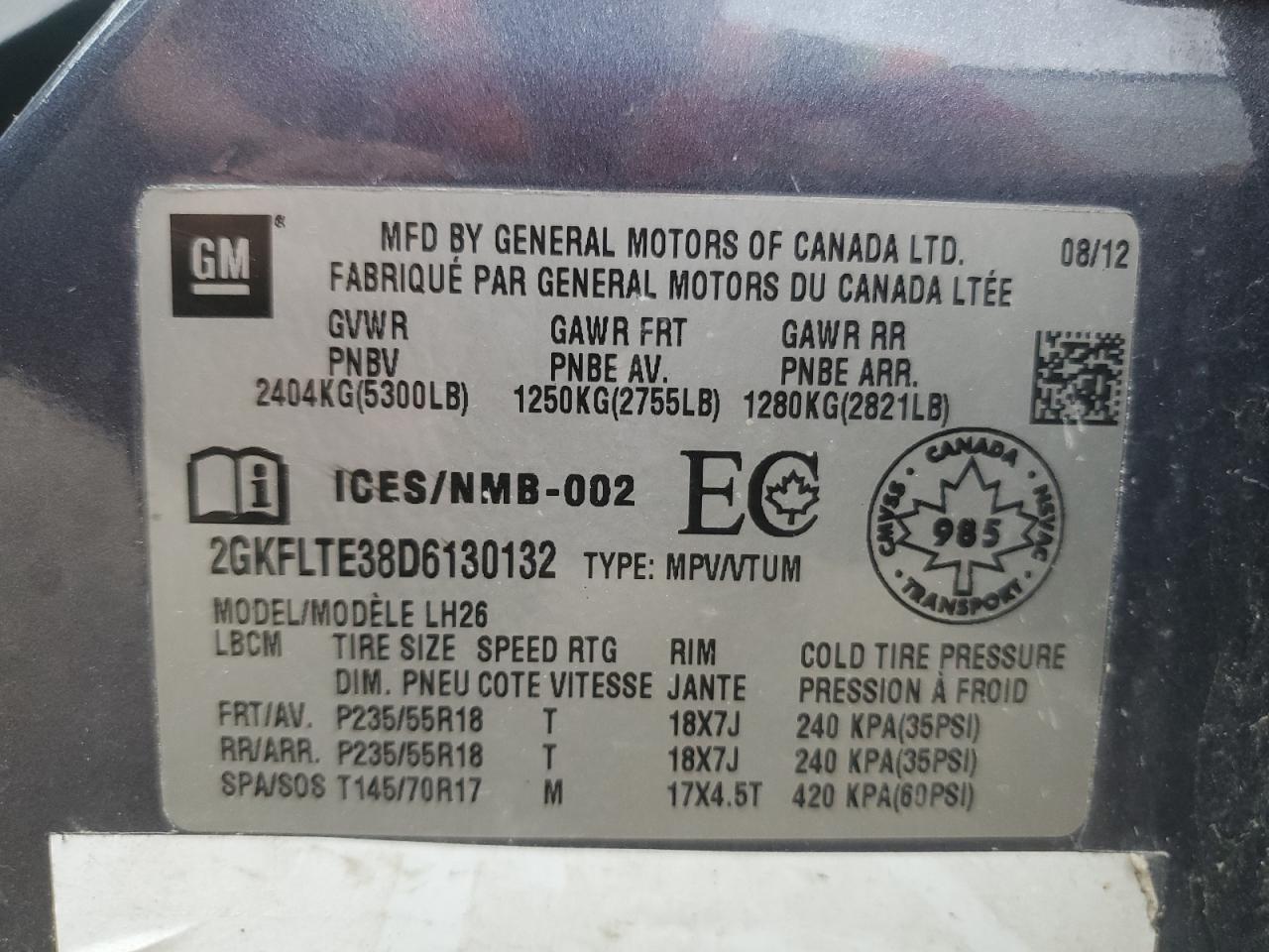 2GKFLTE38D6130132 2013 GMC Terrain Sle