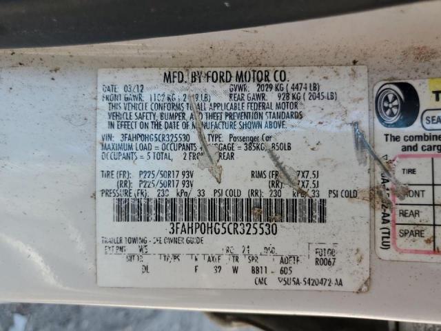 2012 Ford Fusion Se VIN: 3FAHP0HG5CR325530 Lot: 59246044