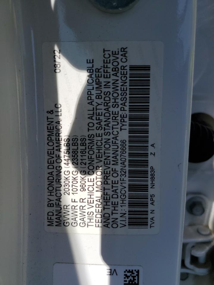 1HGCV1F32NA076666 2022 Honda Accord Sport