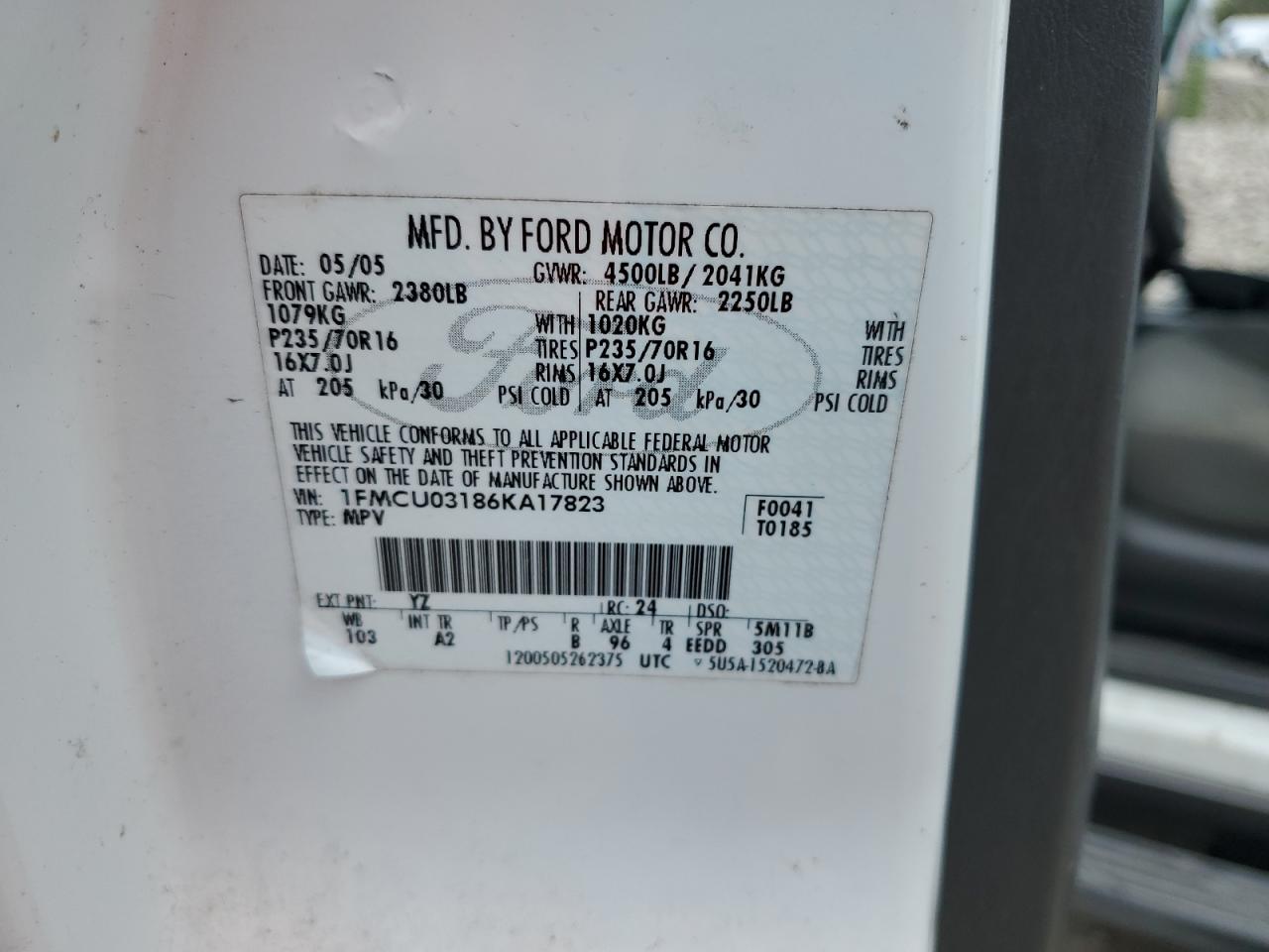 1FMCU03186KA17823 2006 Ford Escape Xlt