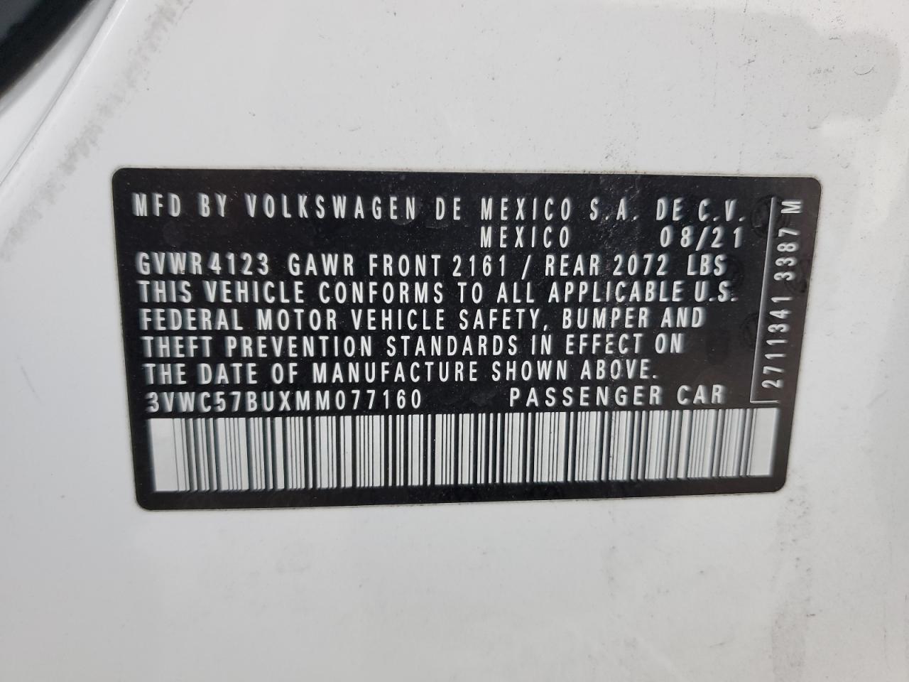 3VWC57BUXMM077160 2021 Volkswagen Jetta S