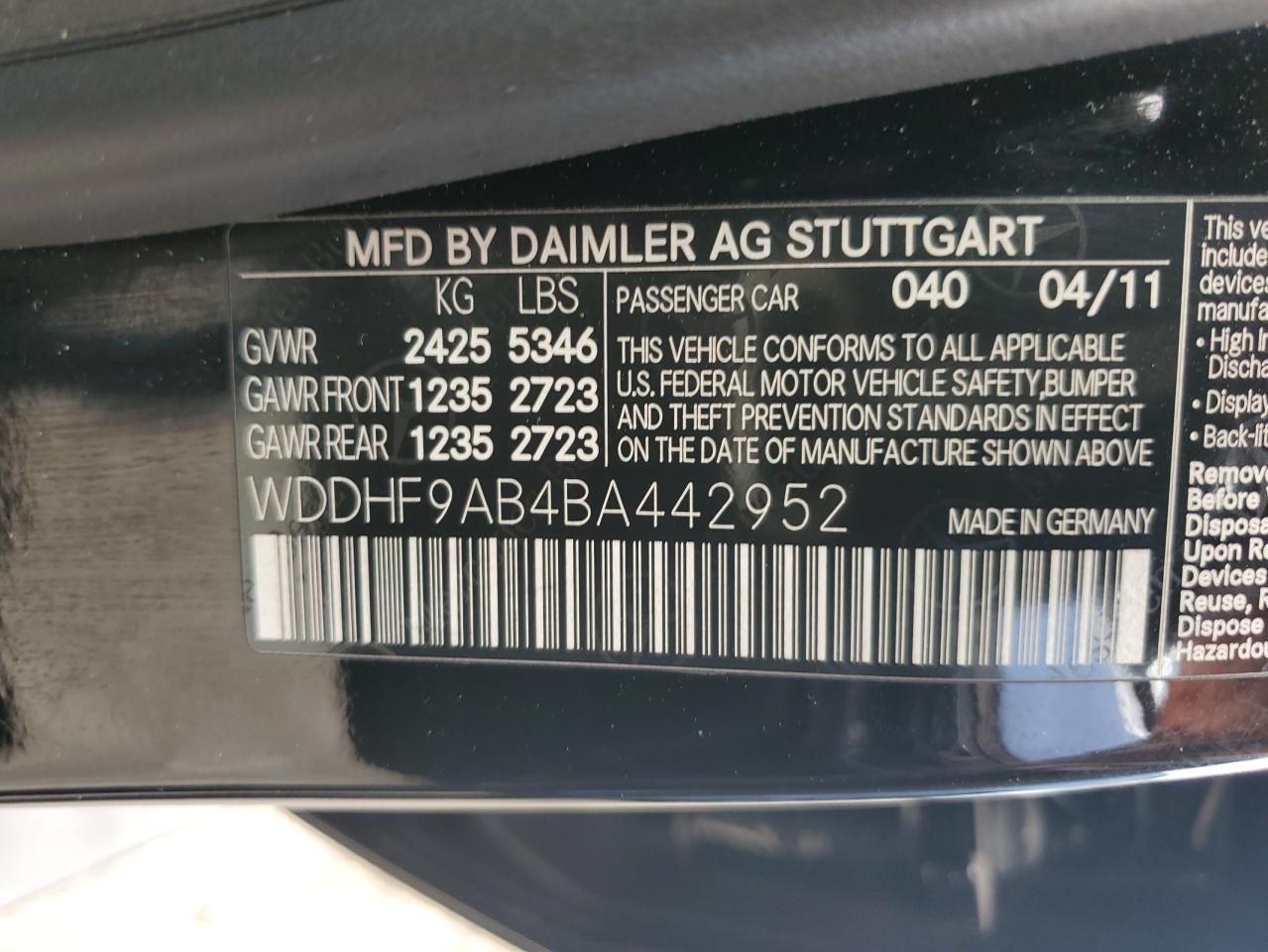 WDDHF9AB4BA442952 2011 Mercedes-Benz E 550 4Matic