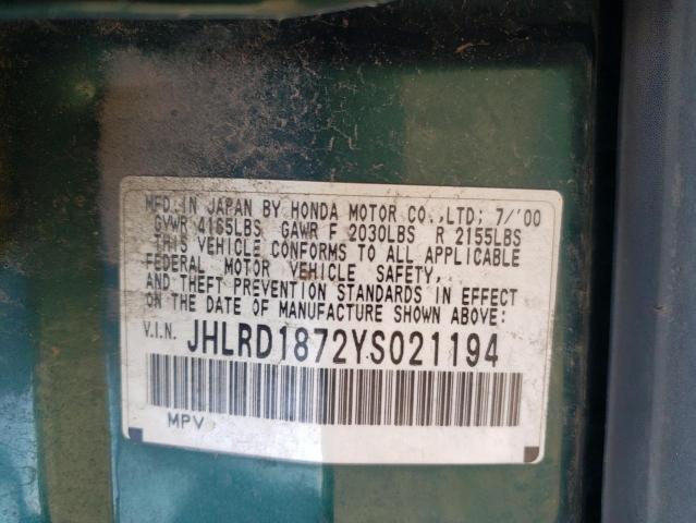 2000 Honda Cr-V Se VIN: JHLRD1872YS021194 Lot: 59430454