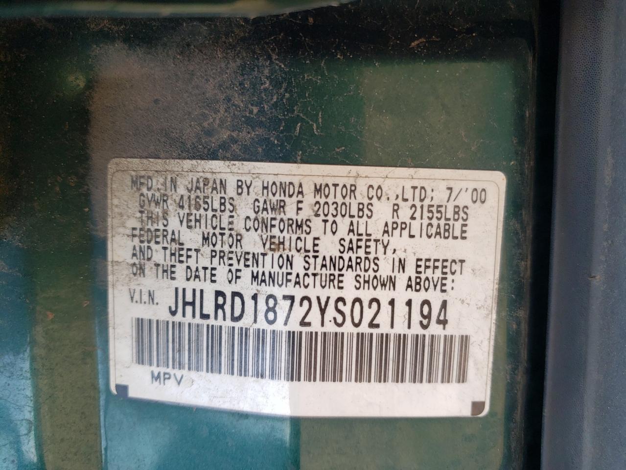 JHLRD1872YS021194 2000 Honda Cr-V Se