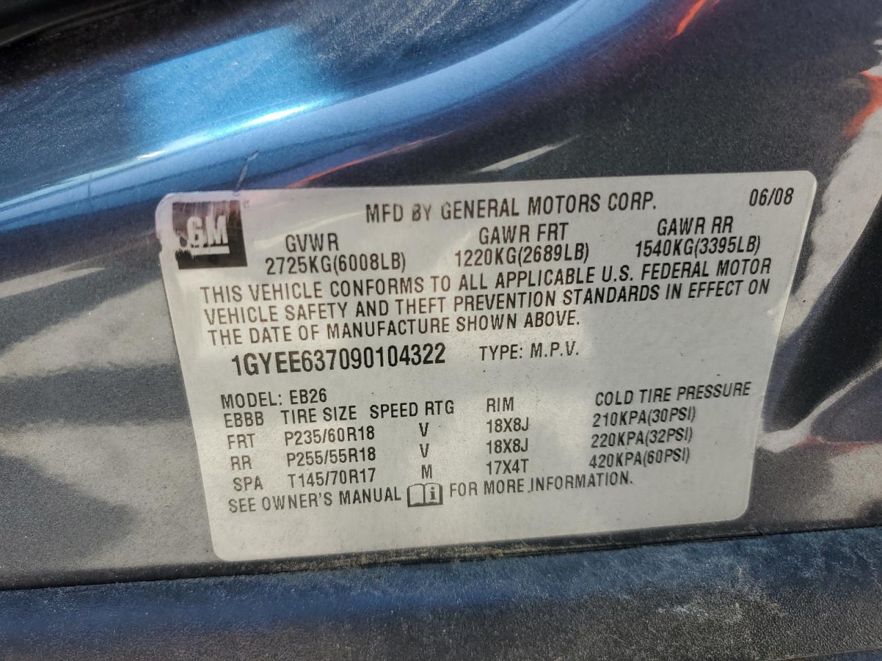 1GYEE637090104322 2009 Cadillac Srx