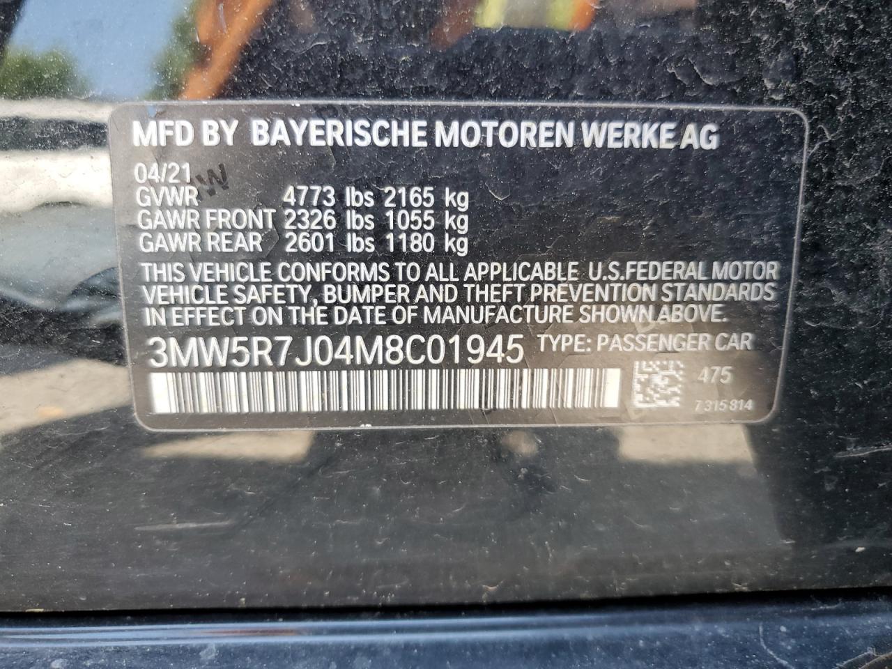 3MW5R7J04M8C01945 2021 BMW 330Xi