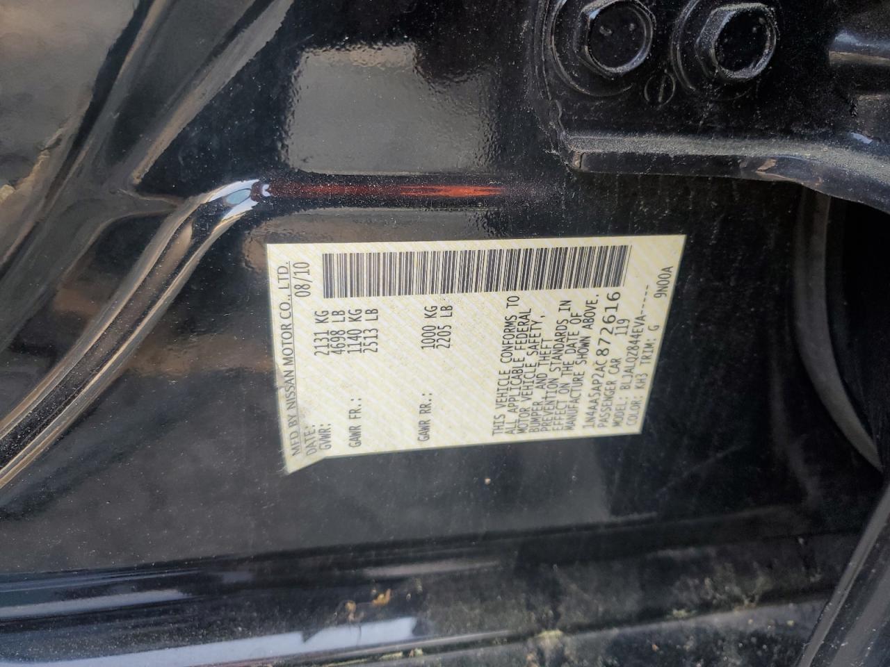 1N4AA5AP2AC872616 2010 Nissan Maxima S