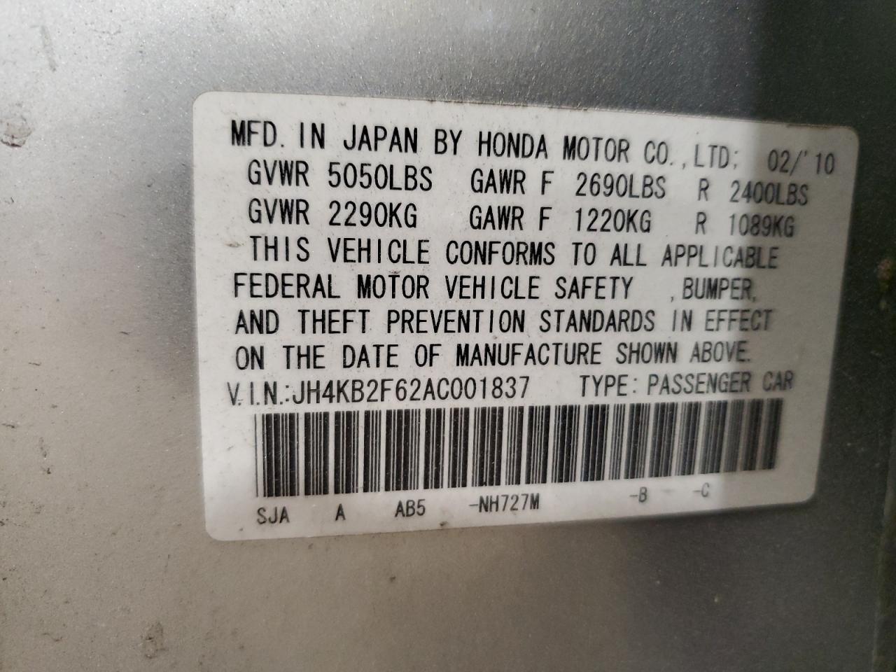 JH4KB2F62AC001837 2010 Acura Rl