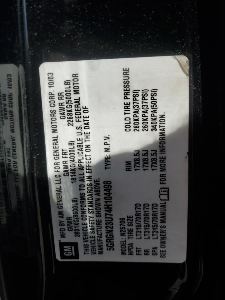 5GRGN23U74H104498 2004 Hummer H2