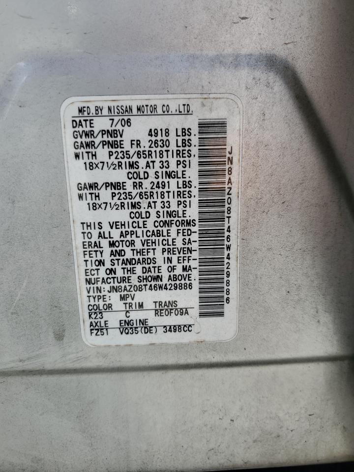 JN8AZ08T46W429886 2006 Nissan Murano Sl