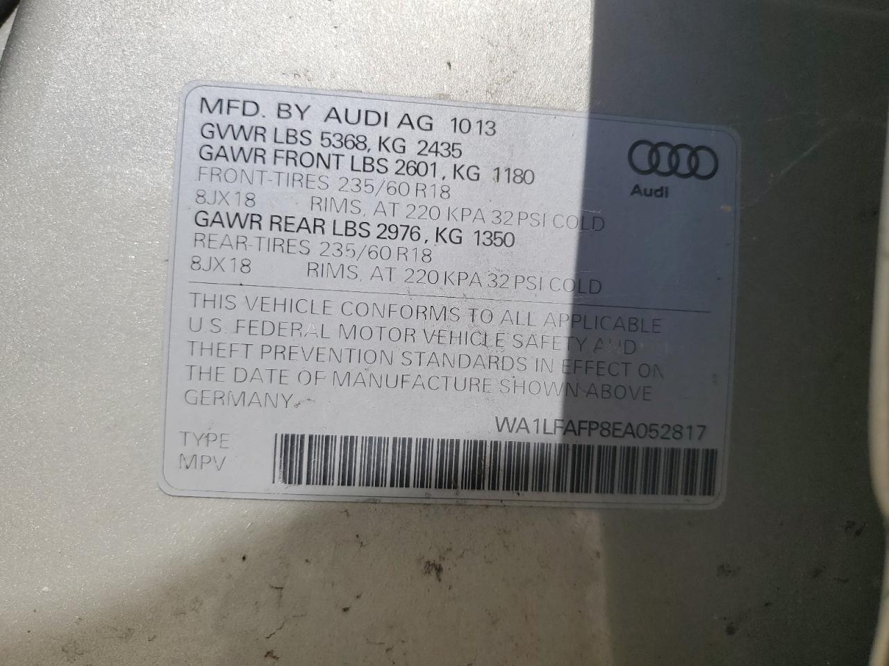 WA1LFAFP8EA052817 2014 Audi Q5 Premium Plus