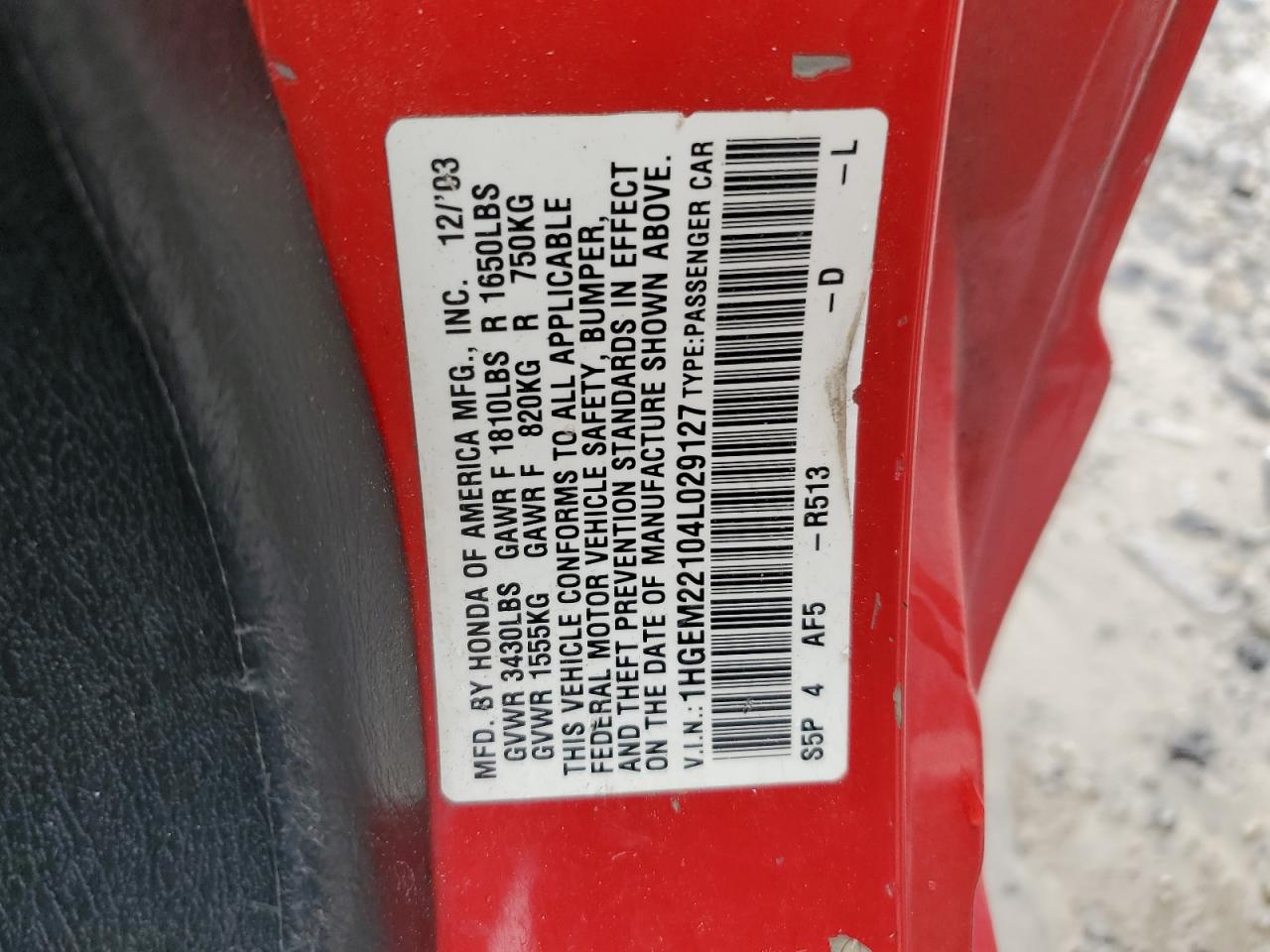 1HGEM22104L029127 2004 Honda Civic Dx Vp