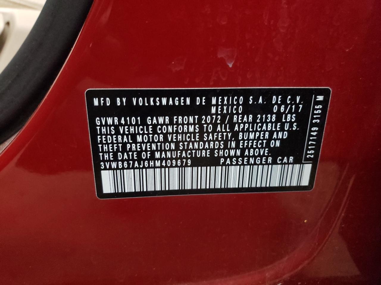 3VWB67AJ6HM409679 2017 Volkswagen Jetta Se