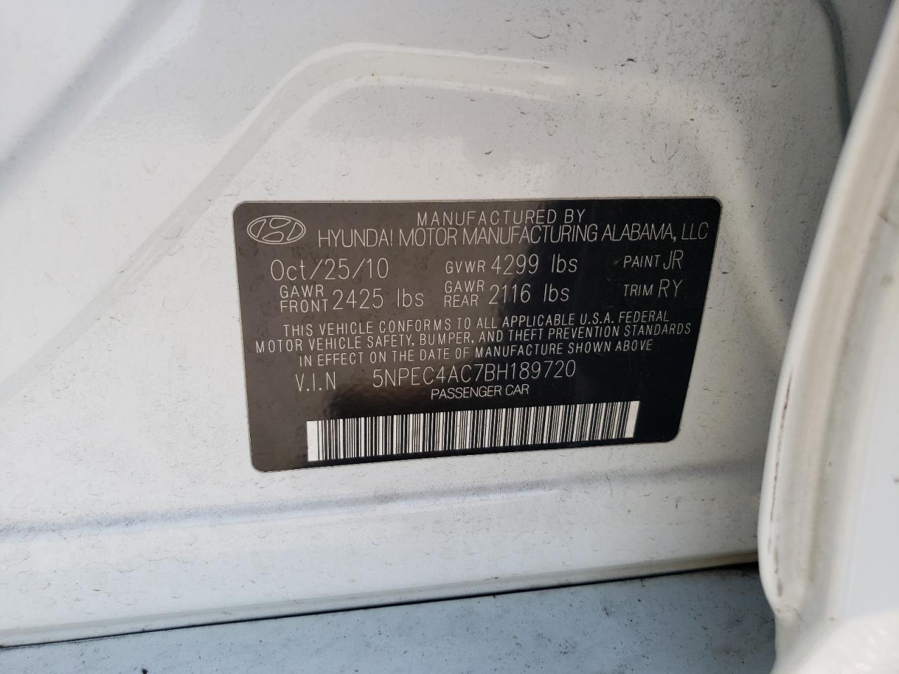 5NPEC4AC7BH189720 2011 Hyundai Sonata Se